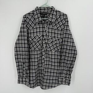 Casual Country Mens XXL Plaid Western Shirt Long Sleeve Black White‎